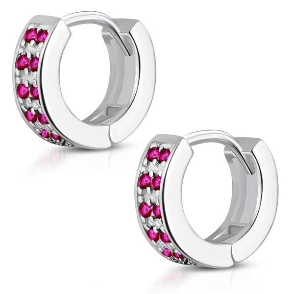 Silverpläterade Örhängen Runda Hoop med rosa Cubic Zircon