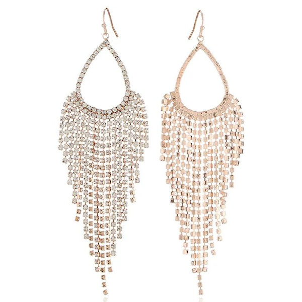 Strass Guld Örhängen - Droppe & Kedjor med Vita Rhinestones Guld
