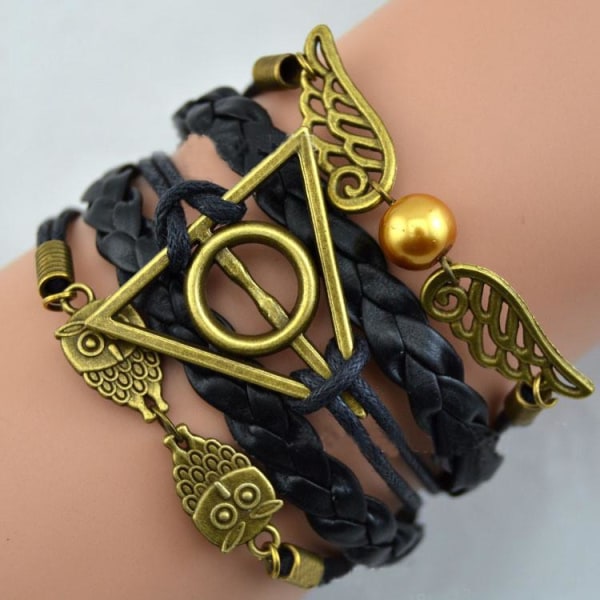 Harry Potter Svart Läderarmband -Gyllene Kvicken & Dödsrelikerna Svart