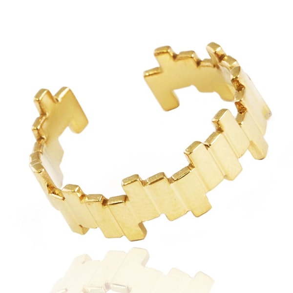Guld Ring i Stål med Coolt Mönster - Guldpläterad - Justerbar Guld