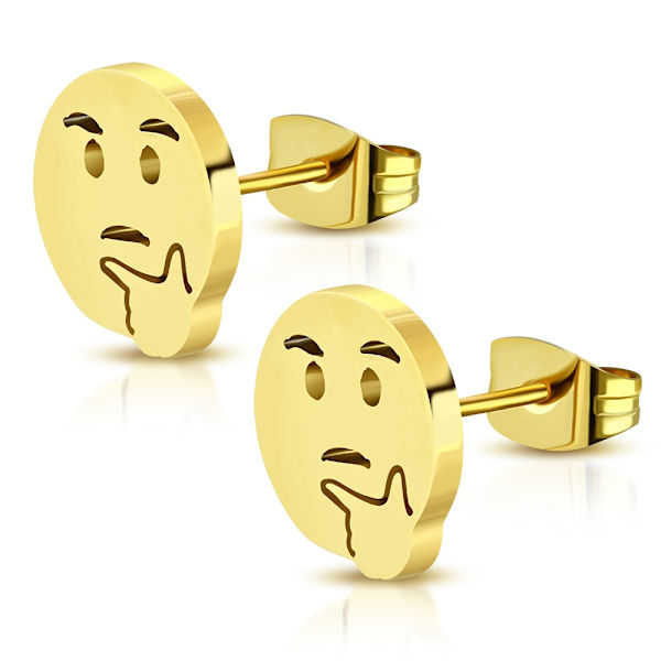 Stiftörhängen Blanka Runda Stud Örhängen i Kirurgiskt Stål 316L i Guld Färg - Tänkande Emoji Guld