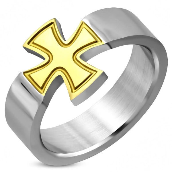 Ring 2 toner Silver med Guld Kors stål 316L - Stl 18,14
