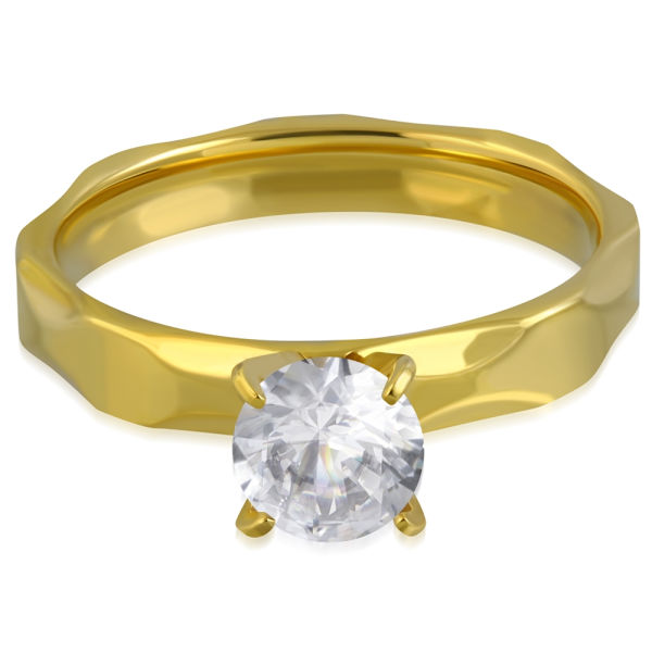 Ring Kirurgisk stål 316L med klar CZ Guldpläterad Guld Stl 18 mm