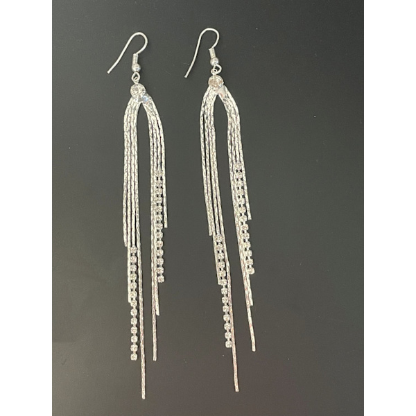 Glittrande Långa Silver Örhängen med Kedjor & Strass/Rhinestones Silver