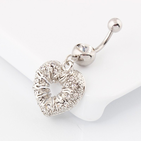 Navelpiercing Hjärta/Rhinestone Kirurgiskt stål 316L Silver Färg