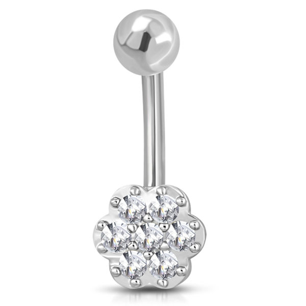 Navelpiercing 316L Kirurgiskt stål Blomma klara CZ Silver Färg