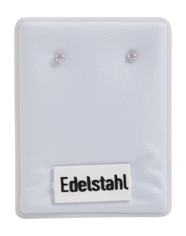 Runda Silver Stud Örhängen i Rostfritt Stål - Vit Kristall -2 mm Silver