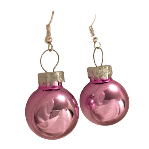 Silver Örhängen till Jul / Christmas - Rosa Blanka Julkulor Rosa