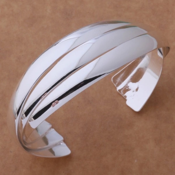 Stelt Silver Armband - Stor Bangle med Fint Mönster Silver