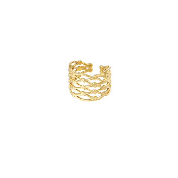 Bred Ring i Rostfritt Stål med Fint Mönster - Guld - Justerbar Guld