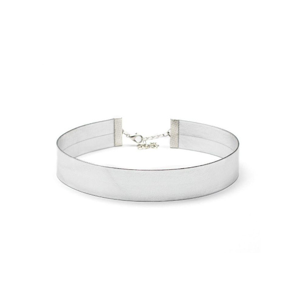 Blänkande Brett Metallic Silver Choker / Halsband Silver