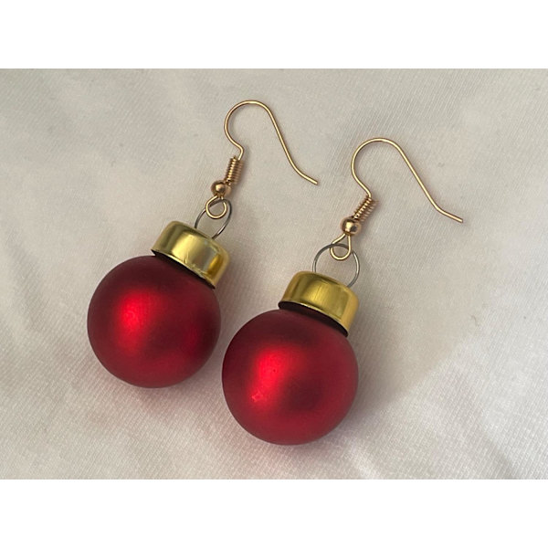 Guld Örhängen till Jul/Christmas - Röda Matta Julkulor Röd