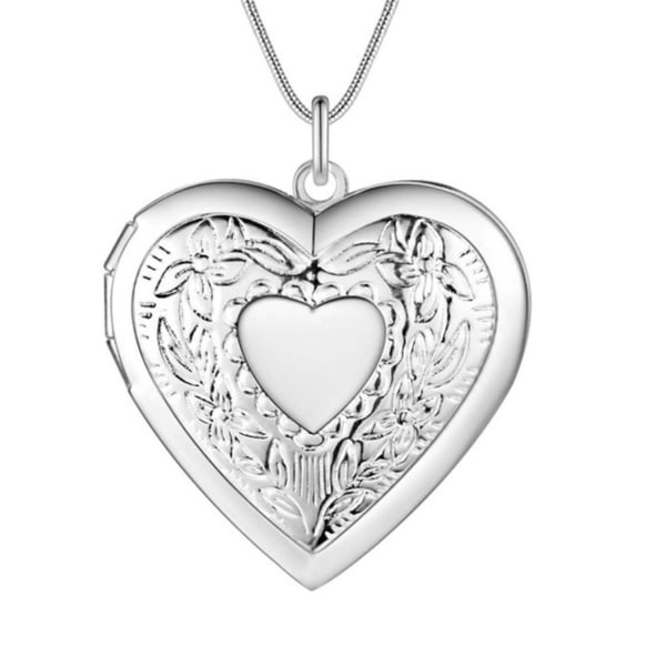 Silver Halsband med Öppningsbar Medaljong -Hjärta i Fint Mönster Silver