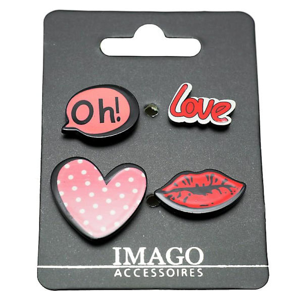 4 st Pins / Brosch / Knapp - Love, Oh, Hjärta & Läppar multifärg