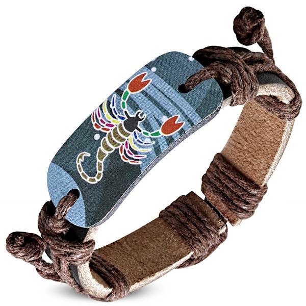 Brunt Läderarmband / Läder Armband med Stjärntecken - Skorpionen / Scorpio Brun