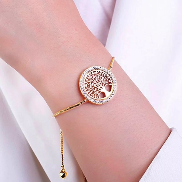Guld Armband - Livets Träd med Kristaller - Symbol för Livet Guld