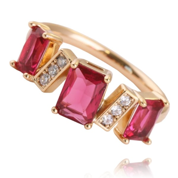 Rosé Guld Ring i Stål - Mörk Rosa & Vita Kristaller - Stl 16,5 Rosa guld