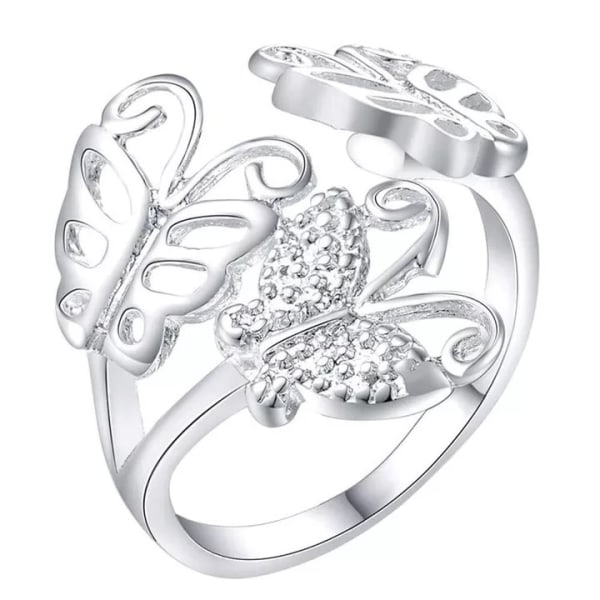 Silver Ring med 3 st Fjärilar / Butterfly - Justerbar Silver one size