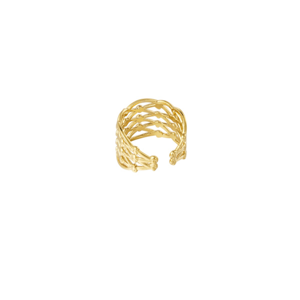 Bred Ring i Rostfritt Stål med Fint Mönster - Guld - Justerbar Guld
