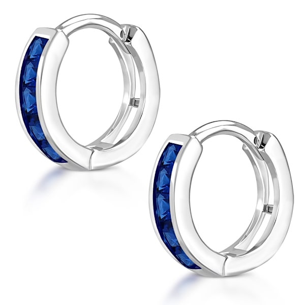 Glittrande Silver Örhängen - Runda Hoop med Blå Cubic Zircon Kristaller / Strass - Silverpläterade