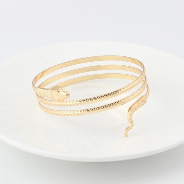 Stelt Guld Armband / Bangle - Fint Mönstrad Orm / Snake Guld