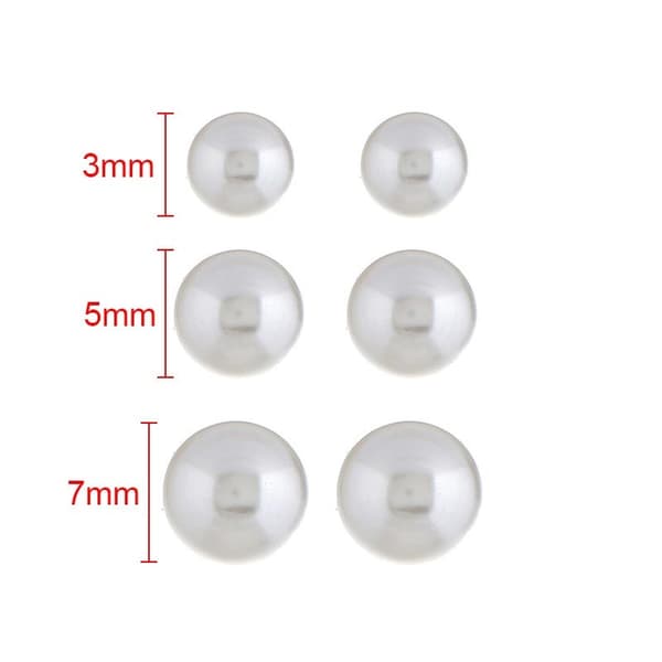 3 Par Stud Örhängen med Vit Pärla / Vita Pärlor i Olika Storlekar - 3, 5 & 7 mm Vit