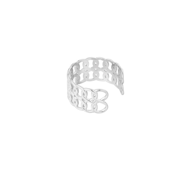 Ring i Stål med Dubbla Sammanflätade Länkar - Silver - Justerbar Silver