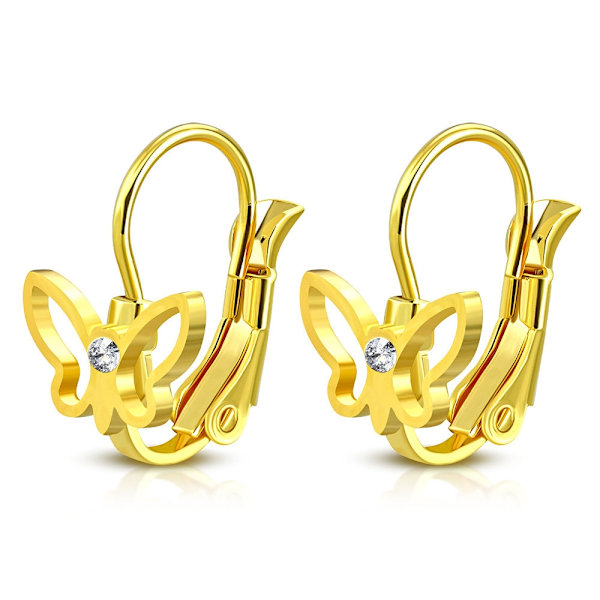 Hoop Örhängen i Kirurgiskt Stål 316L med Fjäril & Klar Cubic Zirconia Kristall i Guld Färg