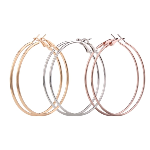 3 Par örhängen / Ringar / Hoop - Rosé Guld Silver färg - 5,8 cm