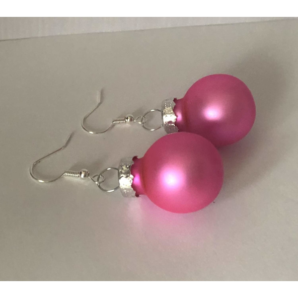 Silver Örhängen till Jul / Christmas - Rosa Matta Julkulor Rosa