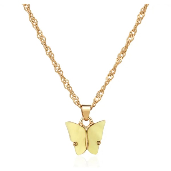 Guld Halsband Dekorerat med en Fin Fjäril med Gul Pärlemor Guld