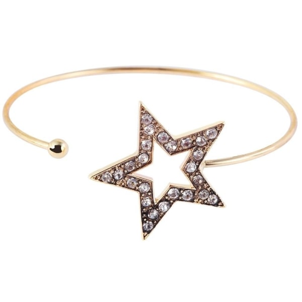 Stelt Guld Armband/Bangle - Stjärna med Rhinestones - Justerbart Guld