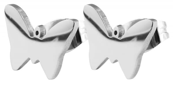 Silver Stud Örhängen i Rostfritt Stål med Söt Fjäril Silver