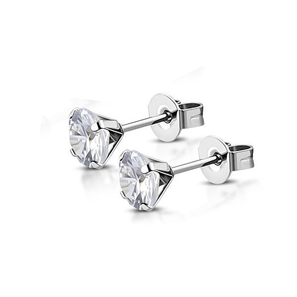 Stiftörhängen Stud Örhängen i Kirurgiskt Stål 316L i Silver Färg med Rund Akryl Facetterad Klar / Vit Kristall - 9 mm Silver