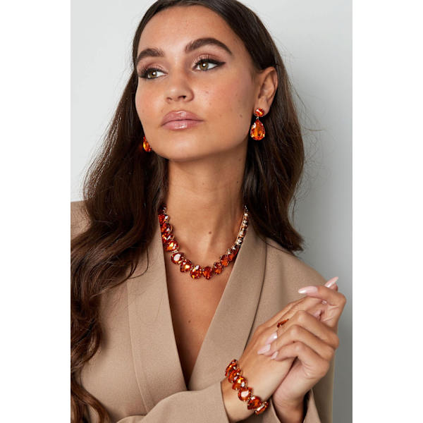 Statement Guldpläterat Armband med Stora Glaspärlor - Orange Guld