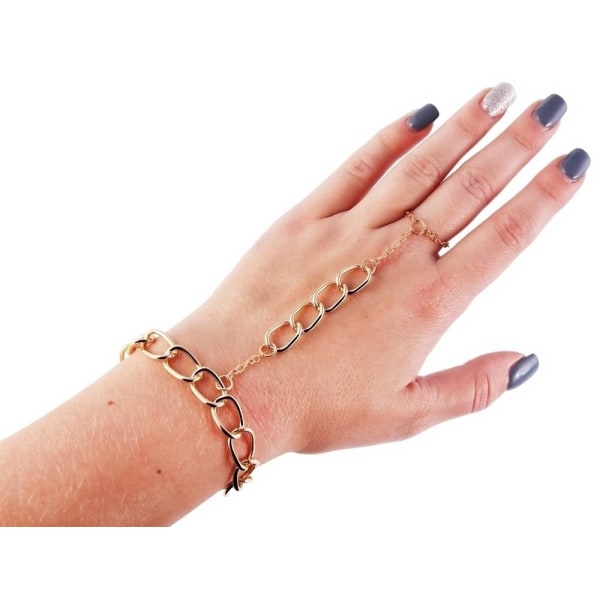 2i1 Smycke - Handsmycke/Handkedja - Armband & Ring - Guld Kedja Guld