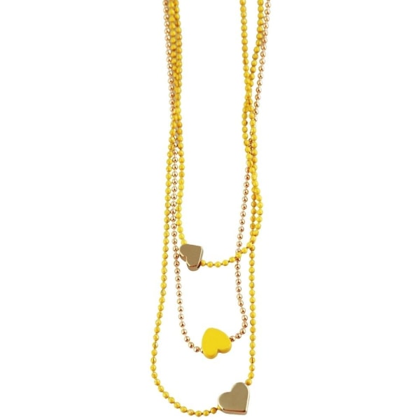 Halsband i Guld & Gult med 3 Kedjor Dekorerade med Hjärtan Guld