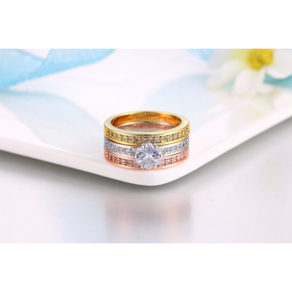Fin 3i1 Ring - Guldpläterad & Kristaller - Rosé Guld Silver 16,5 Guld