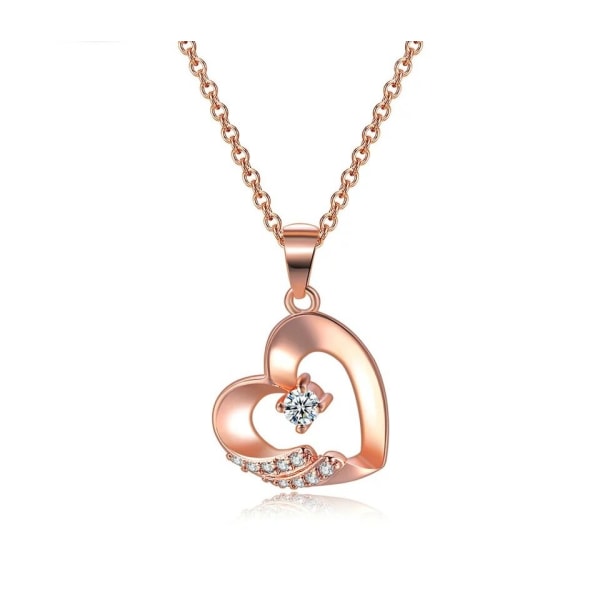 Rosé Guld Halsband - Hjärtformat Hänge / Hjärta & CZ Kristaller Rosa guld