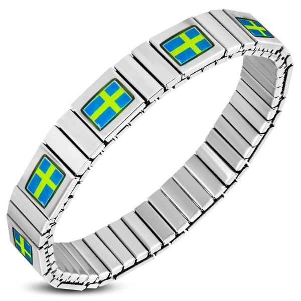 Armband i Silver Färg i Stål 316L med Svenska Flaggan