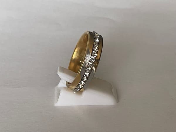 Guld & Silver Ring i Rostfritt Stål med Rhinestones - Stl 17,25 Guld