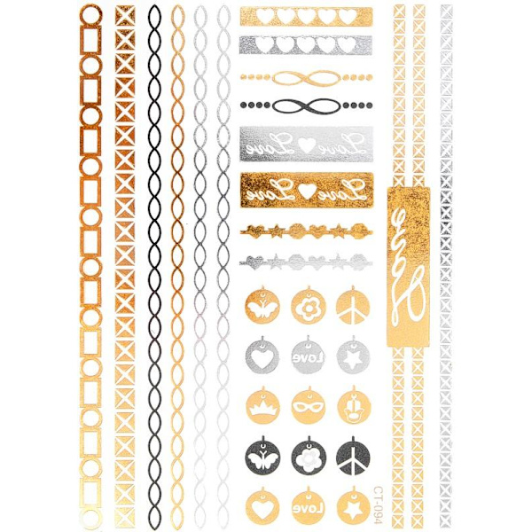 Temporära Metallic Tatueringar / Fake Tattoo Sticker - Love Metall utseende