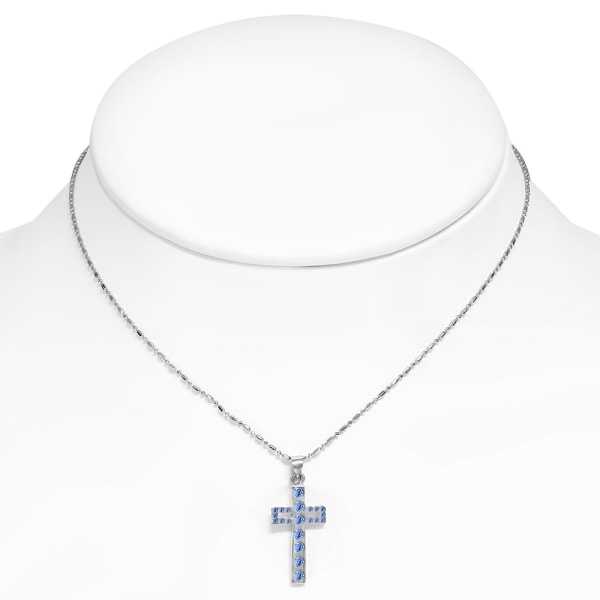 Halsband i Silver Färg - Kors med blå Cubic Zirkonia