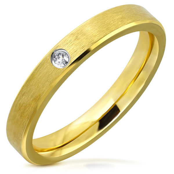 Ring i Kirurgiskt Stål 316L i Guld Färg med Klar CZ Kristall - Guldpläterad - Stl 18,14