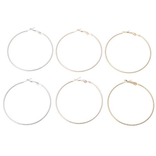 3 Par örhängen / Ringar / Hoop Dia 6 cm Rosé- Guld- Silverfärg