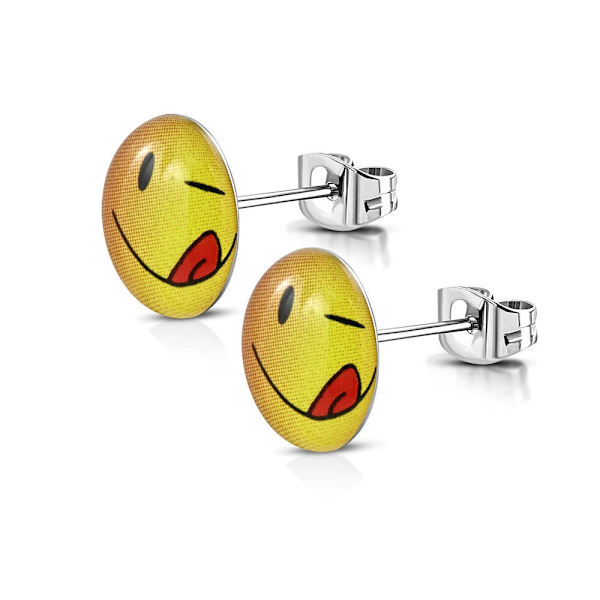 Stiftörhängen Stud Örhängen i Kirurgiskt Stål 316L i Silver Färg – Smiley Emoji – 9 mm Silver