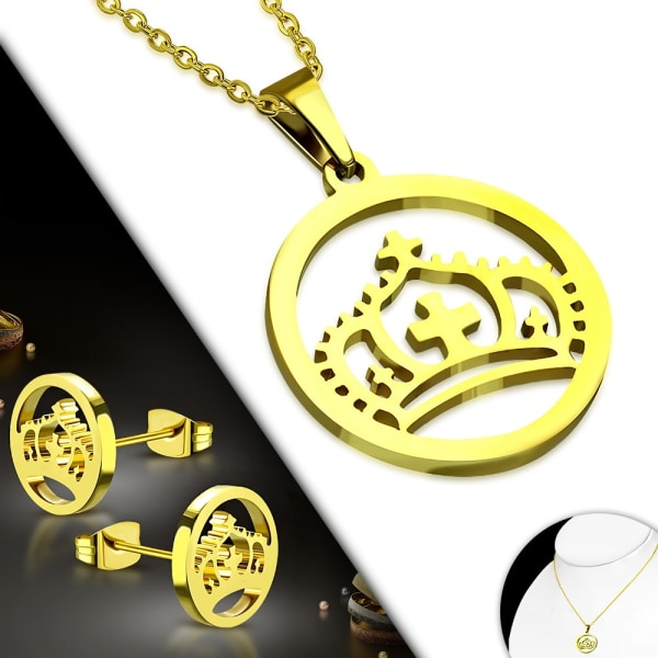 Smyckesset Halsband & Örhängen stål 316L i Guld färg - Krona