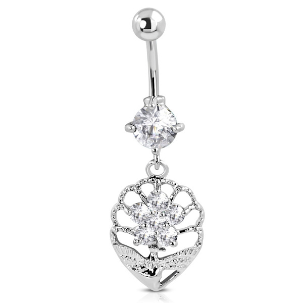 Navelpiercing 316L Kirurgiskt stål Blomma/löv Klara CZ Silver