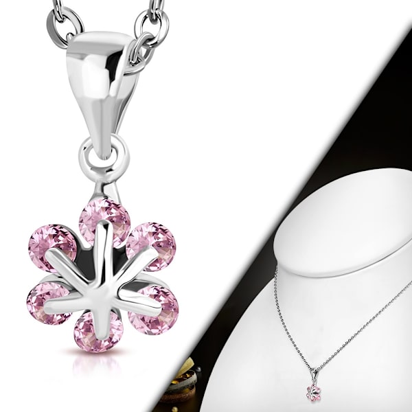 Halsband Blomma med rosa Cubic Zirkonia