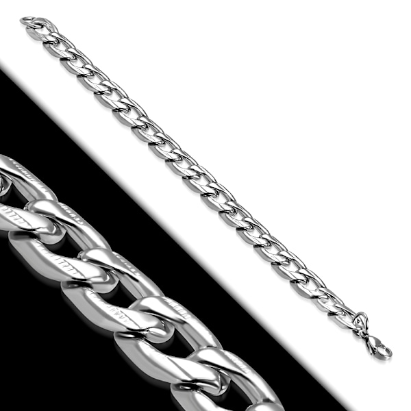Herr Armband Stålarmband i Rostfritt Stål 316L i Silver Färg - Pansarlänk - L 21 cm B 11,5 mm